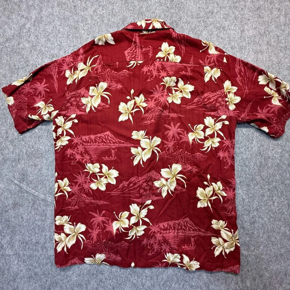 Hilo Hattie The Original Hawaiian Shirt Mens Large Red Floral Print Short Sleeve - Picture 7 of 8